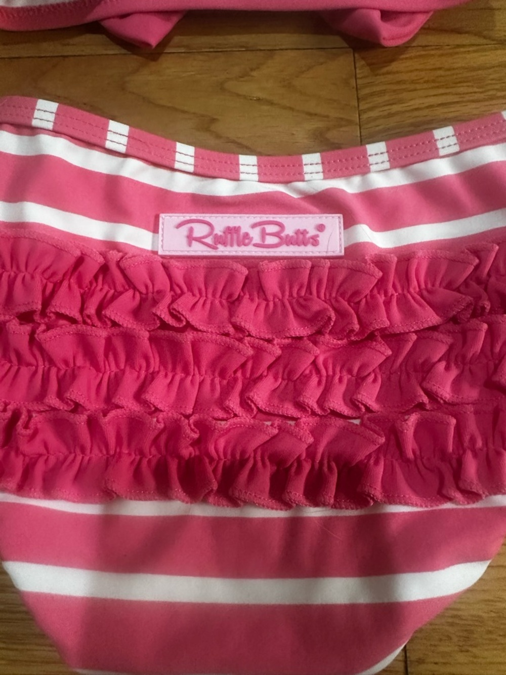Ruffle Butts Pink & White Striped 2 Pc Bathing Suit Baby Girl 18-24 Months - Picture 3 of 6